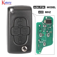 Kutery ASK/FSK 433Mhz 4 кнопки Flip Floding Remote Key Fob управление для Peugeot 1007 для Citroen C8 VA2/HU82 Blade CE0523