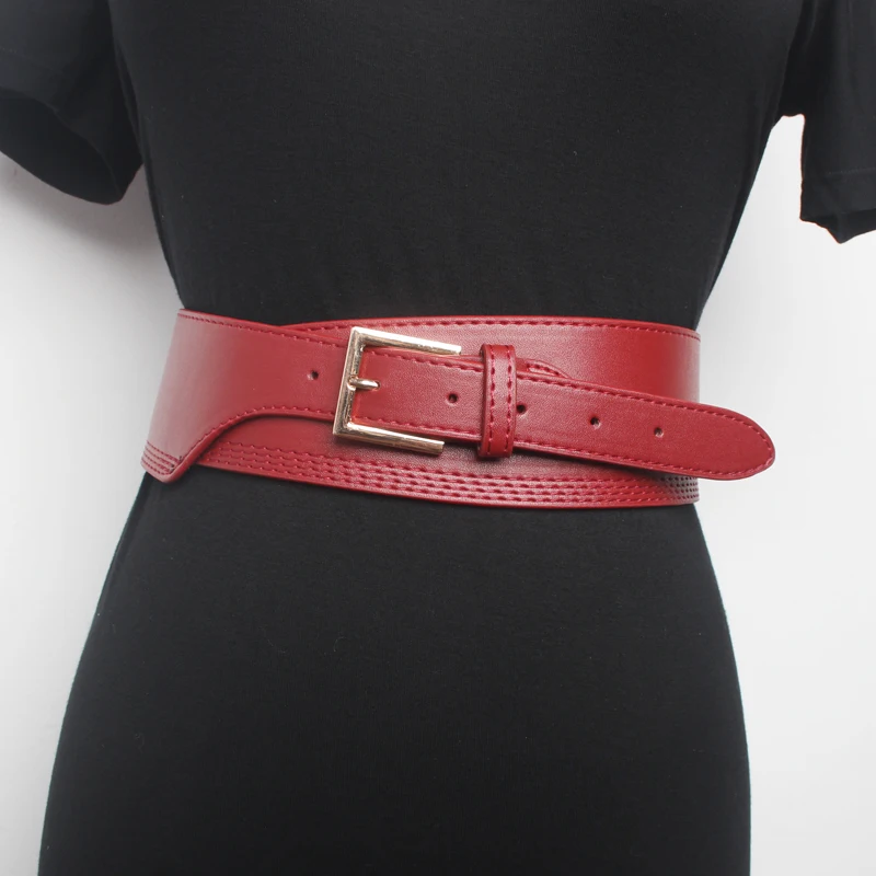 Новые дизайнерские модные женские ремни из натуральной кожи брендовые ремни женский пояс пряжки для свитера Пу широкий пояс - Цвет: Красный