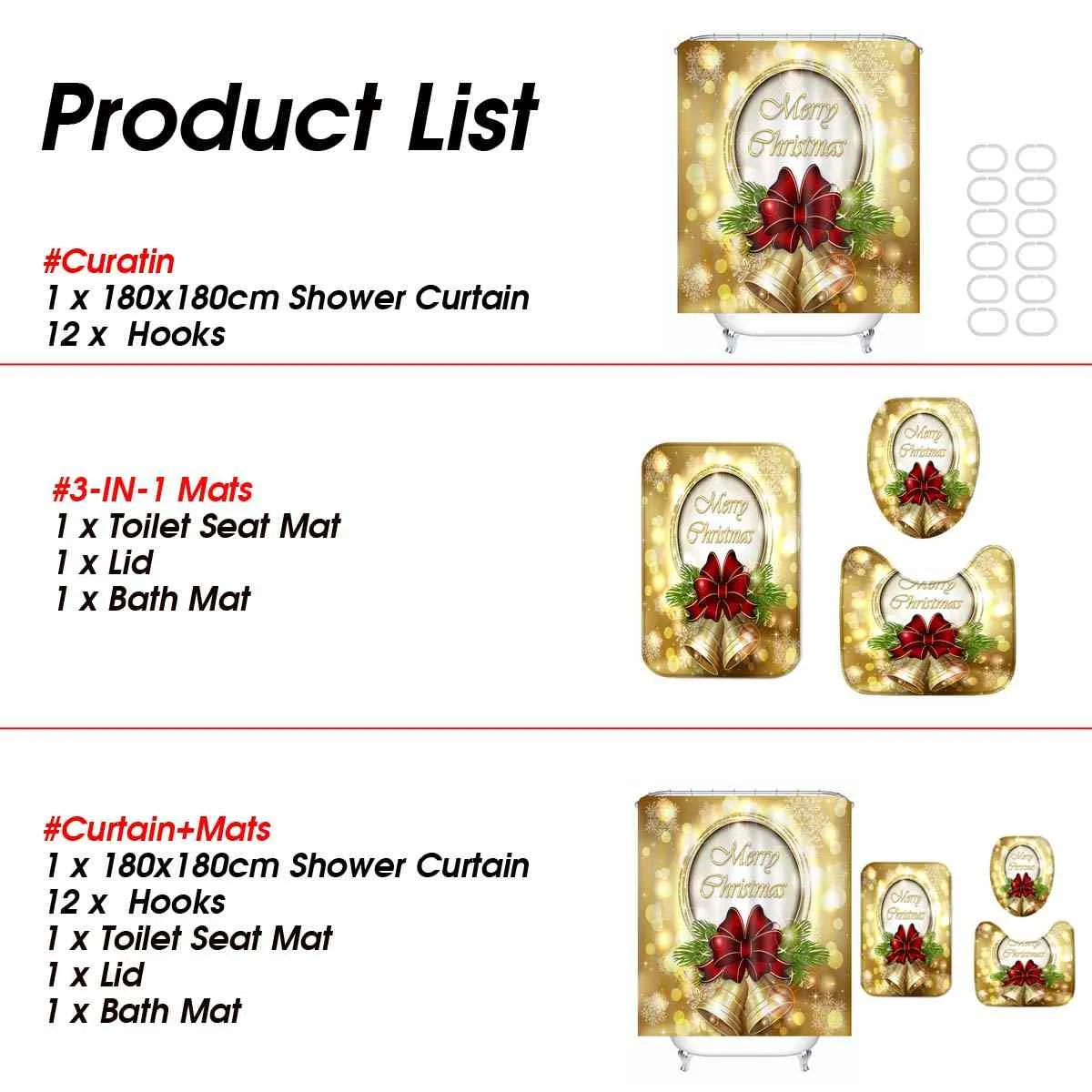 Merry Рождественский набор для ванной колокольчик узор Водонепроницаемый 180x180 см занавеска для душа коврик для унитаза нескользящий