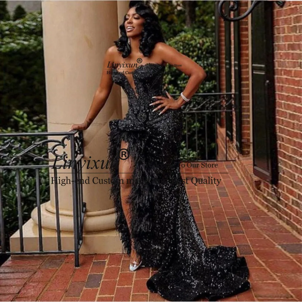 Sexy Long Prom Dresses Ostrich Feather 