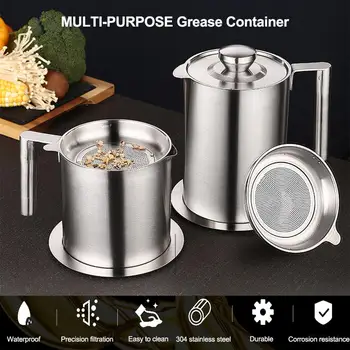 

1.2L/1.6L Stainless Steel Oil Strainer Pot Container Jug Storage Can with Filter Cooking Oil Pot For Kitchen Household Tools