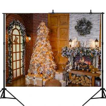 

Lyavshi Christmas Tree Fireplace Interior Scene Baby Photography Backgrounds Photographic Backdrops For Photo Studio