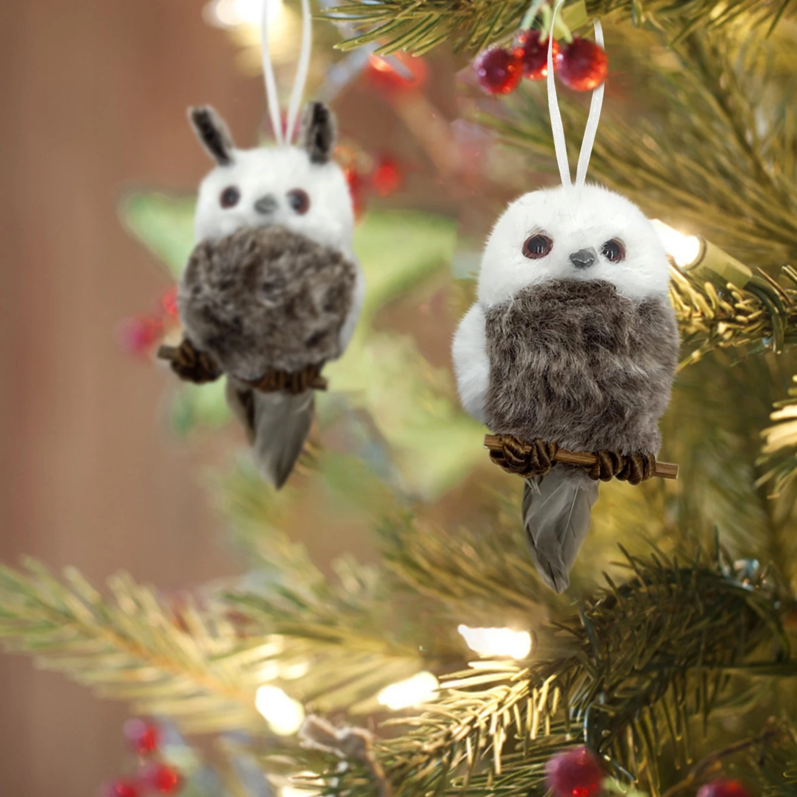 Simulation Fur Plush Cute Owl Christmas Tree Hanging Ornament Party Decor