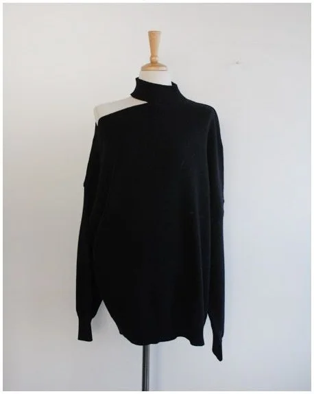 Black Autumn New Women's Hanging Neck Pullovers Sweater Knitting Bare Shoulder Irregular Fashion Casual Elegant Tops T98323D - Цвет: Black