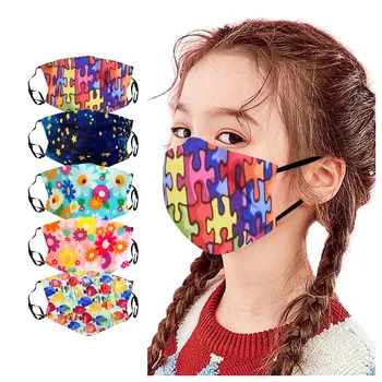 

5PCS Polyester Washable Reusable Face Mask Fashion Children Breathing Print Mouth Cover Mouth Mask With Design Masque Mariage