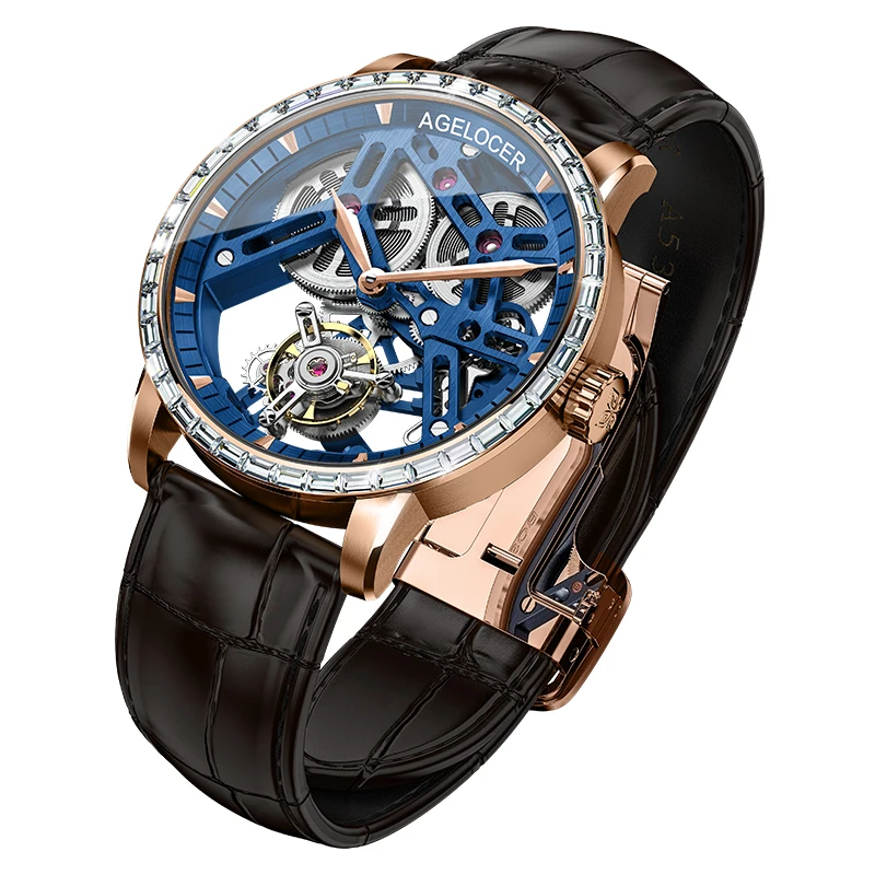 AGELOCER, швейцарский бренд, турбийон, часы со скелетом, хит, наручные брендовые Роскошные знаменитые мужские часы, водонепроницаемые, с кожаным ремешком, часы 9004A1