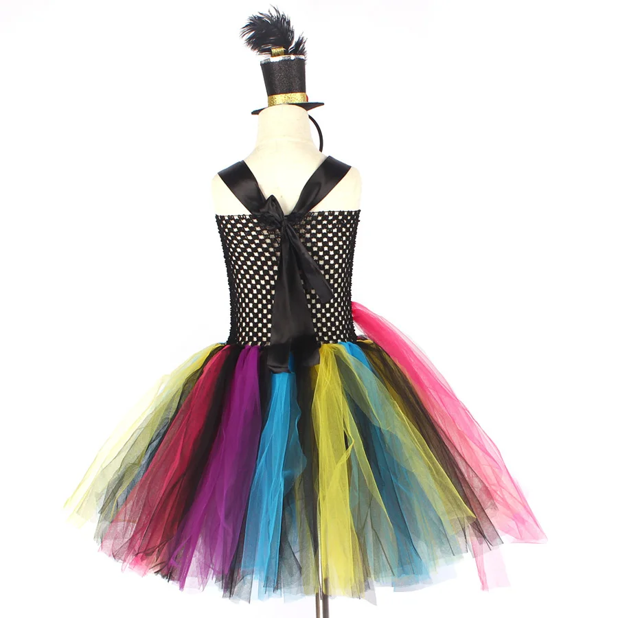 Colorful Mad Hatter Inspired Girls Tutu Dress with Headband Alice Wonderland Halloween Costume Children Carnival Party Dress (9)