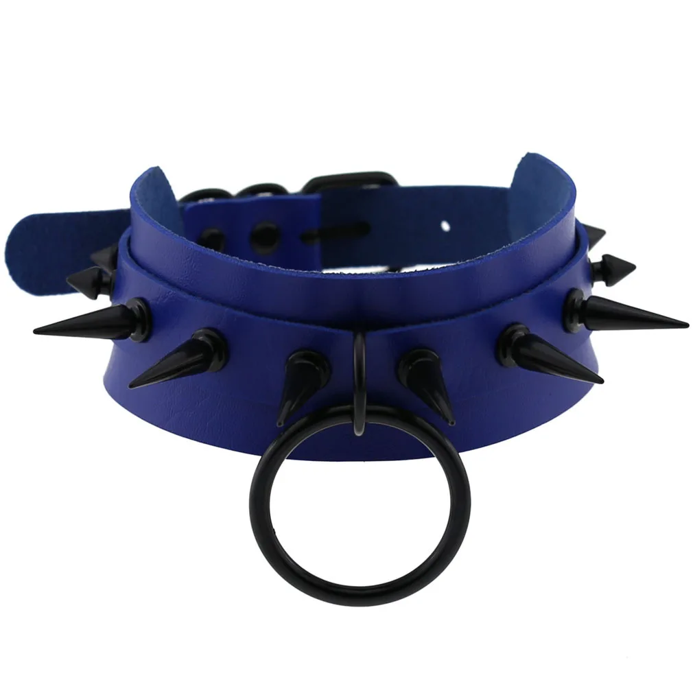 2021 Fashion Punk Blue Leather Choker Necklace Multilayer Heart Round Chocker Sexy Collar E Girl Women Necklace Gothic Jewelry 
