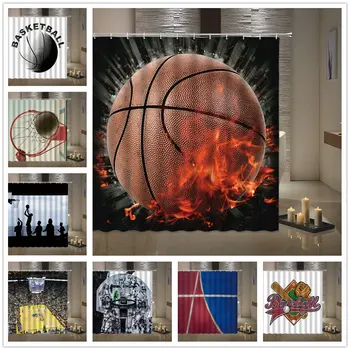 

Unique shower curtain basketball sports flame theme bathroom curtain 3D waterproof polyester fabric screen with hook