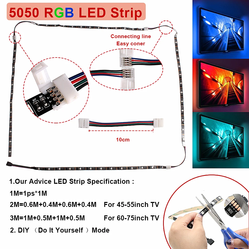 Светодиодный светильник 5 в USB светодиодное освещение шкафа лампа полоса RGB 5050SMD ТВ Настольный ПК экран подсветка Декор шкаф гардероб Кухонные светильники