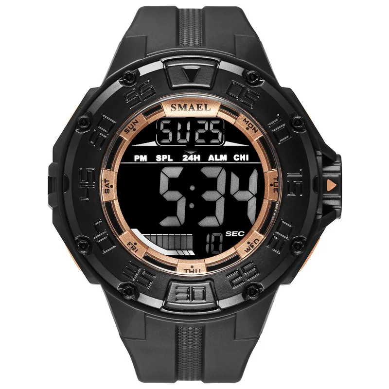 rose gold SMAEL 1543 Мужские Цифровые часы с большим циферблатом, военные спортивные часы, хронограф, задний светильник, водонепроницаемые мужские наручные часы, Автоматическая Дата - Цвет: rose gold