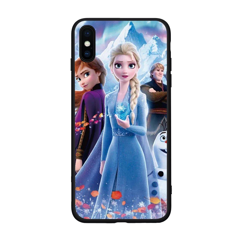 Замороженный 2 Принцесса Черный чехол ТПУ для iphone 11 11Pro XS Max X XR 6 7 8 6s Plus 5 5S se Эльза Анна милый Олаф Модный чехол