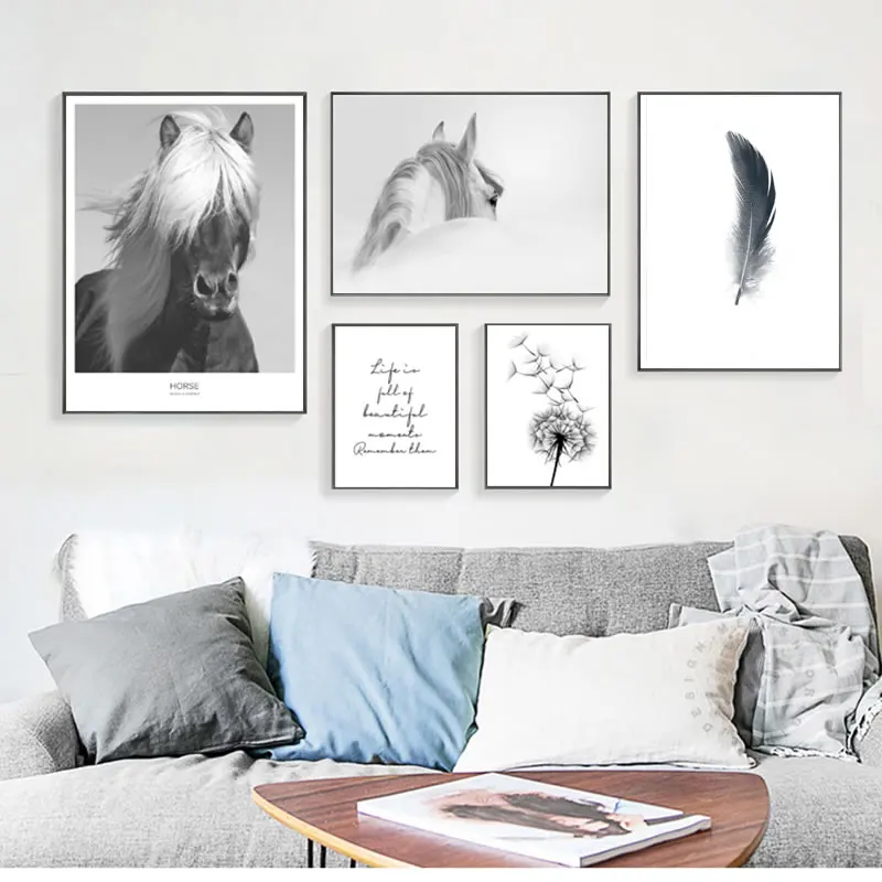 

Nordic Poster Black And White Horse Posters And Prints Quotes Wall Art Dandelion Canvas Prints Decorative Pictures Unframed