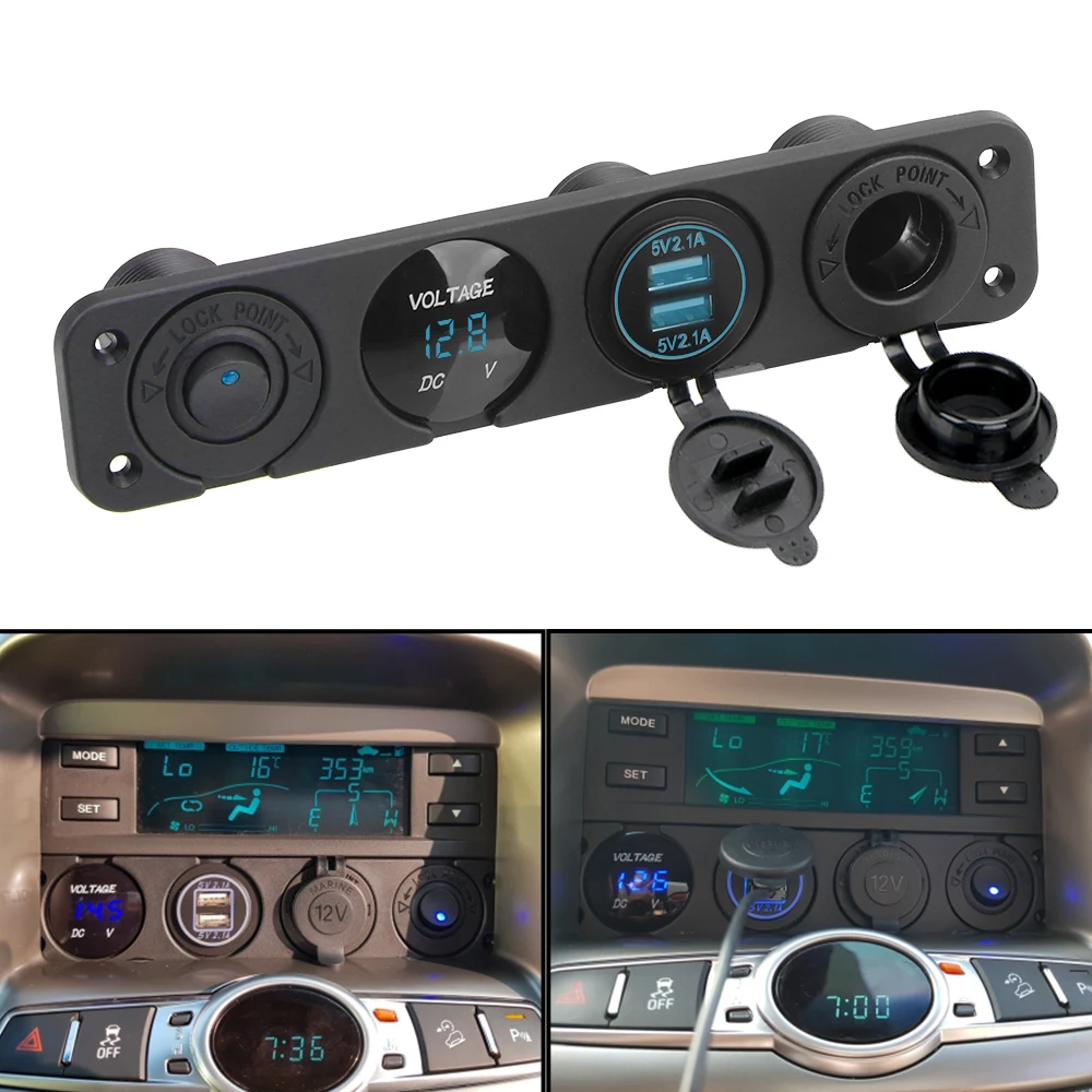 12V Power 4 In 1 Switch Panel Waterproof Digital Voltmeter Car Dual Usb Charger Socket Cigarette Lighter With Rocker Switch|Car Switches & Relays| - AliExpress