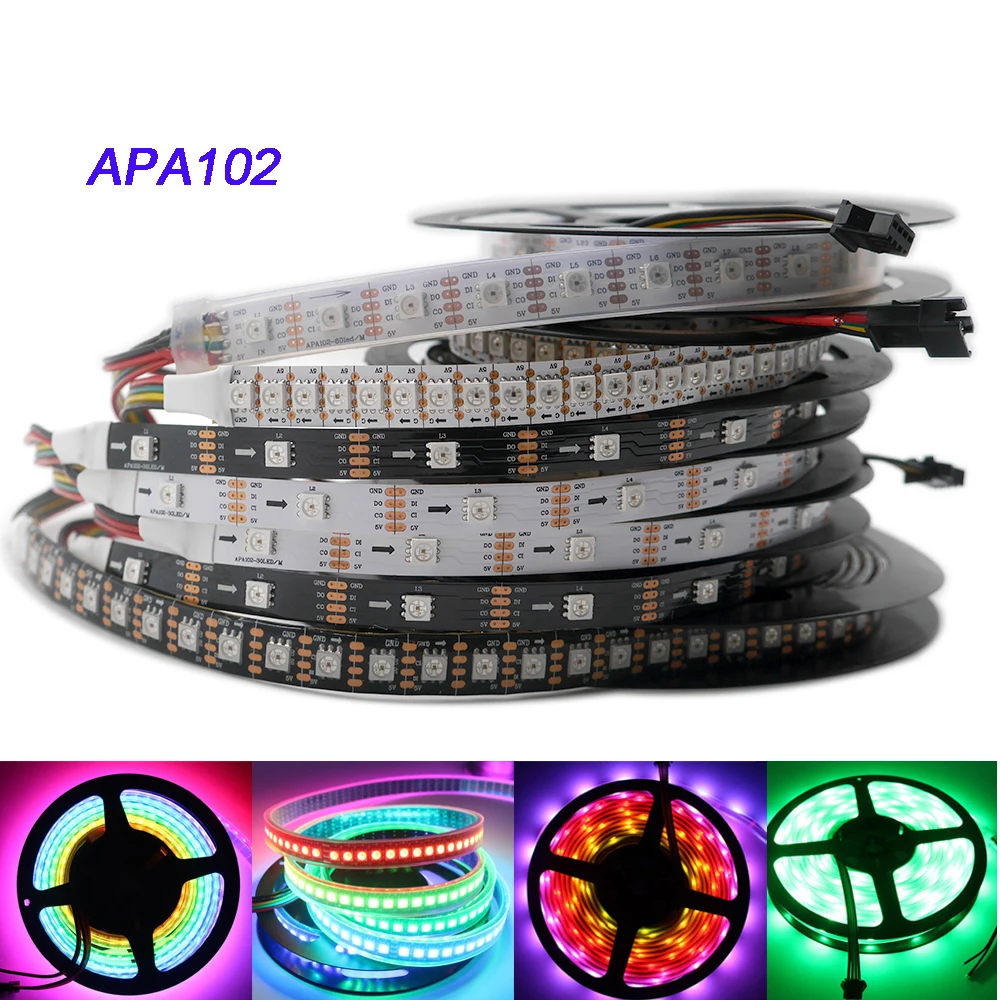 APA102 DC 5V 1m/5m смарт черный/белый печатных плат Светодиодные ленты SK9822 30/60/72