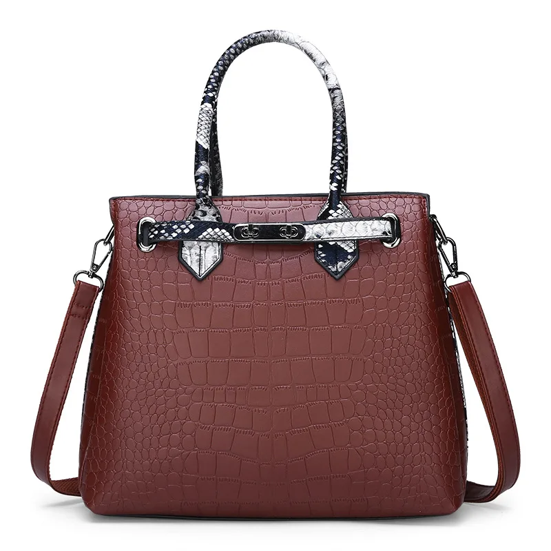

2020 New Style Bucket Type Snakeskin Hand Solid Color Stone Pattern Europe And America Style Shoulder Bag/ Hand Bag Large Capaci
