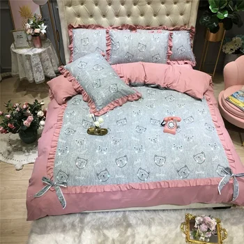 

Soft Warm King Queen size 4Pcs Duvet Cover Bed sheet Pillowcase Fleece Cotton Pink Grey Girls Bedding set Ultra Soft Bed set