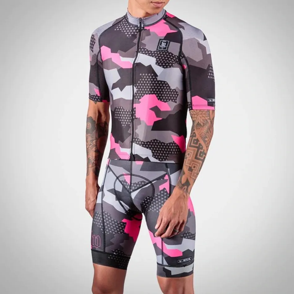

Wattie Ink Bike Sweatshirt Set Men Short Sleeve jersey and Bib Shorts Gel Pad for long rides ropa ciclismo hombre pro cyclewear