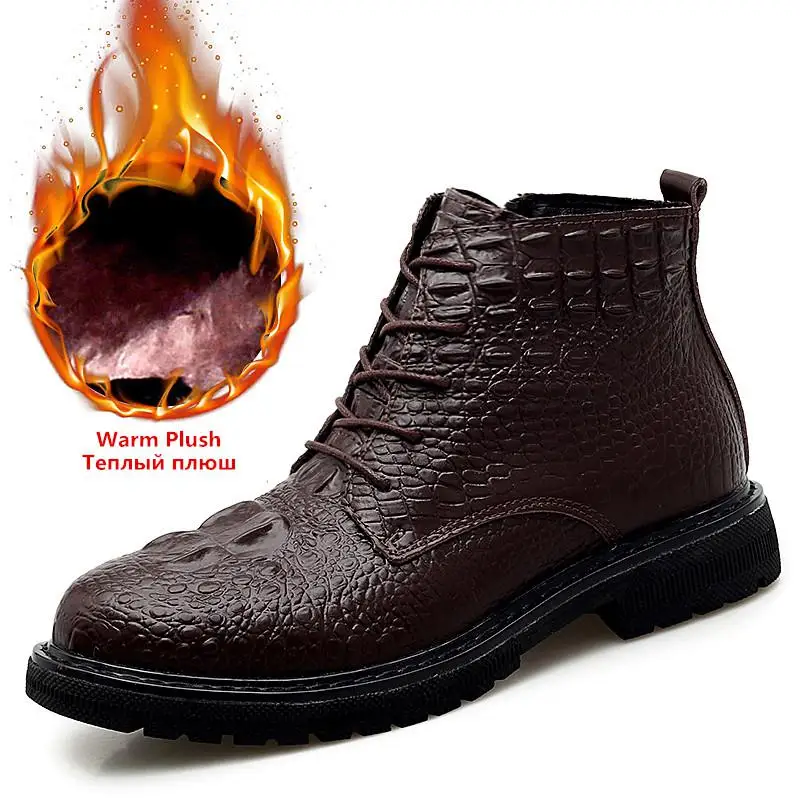 Новинка года; сезон осень-зима; мужские ботинки на меху; деловые ботильоны из натуральной кожи; высококачественные теплые плюшевые зимние ботинки; ботинки «Челси» - Цвет: Plush Brown
