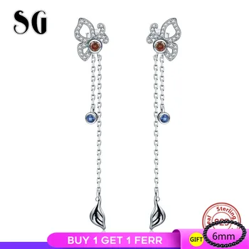 

100% 925 Sterling Silver Long Tassel Butterfly Stud Earrings 2019 Luxury Women Fashion Earrings Jewelry Free Shipping