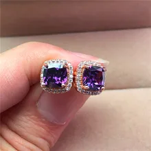 Роскошные женские хрустальные серьги с фиолетовыми камнями модные свадебные серьги из розового золота с цирконием винтажные Двойные серьги-гвоздики для женщин