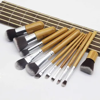 

11pcs Bamboo Handle Makeup Brush with Soft Synthetic Fiber Bristle Linen Bag EY669