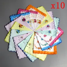 10 шт. Для женщин хлопковый носовой платок с принтом носовой платок Винтаж Стиль платье с цветочным узором и с волнистым краем женский носовой платок