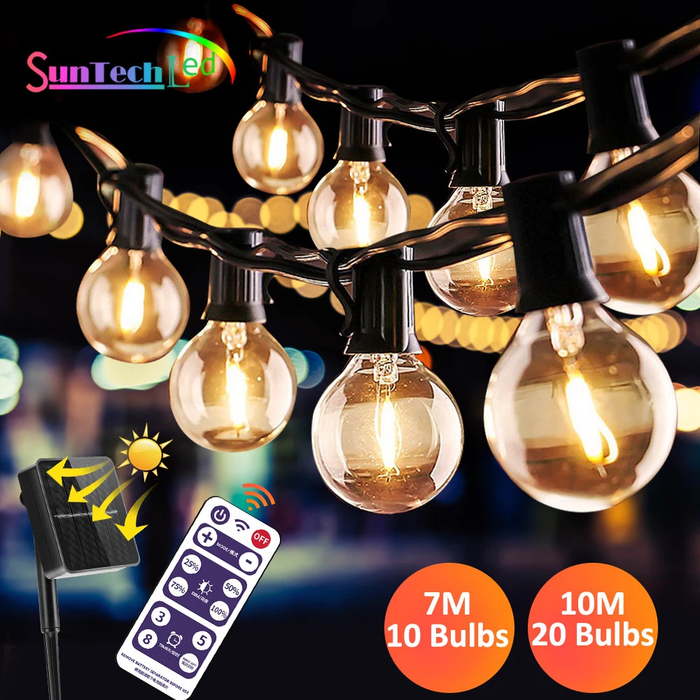 solar outside lights Solar String Lights, G40 Shatterproof LED Solar String Light Outdoor Umbrella Lights with 20 Bulbs Patio Waterproof Lights solar powered street lights