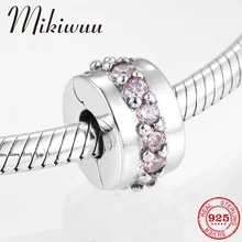 925 пробы Серебряная круглой формы розовый CZ Зажим Замок бусины ювелирные изделия подходит Pandora талисманы браслет хорошее ювелирное изделие