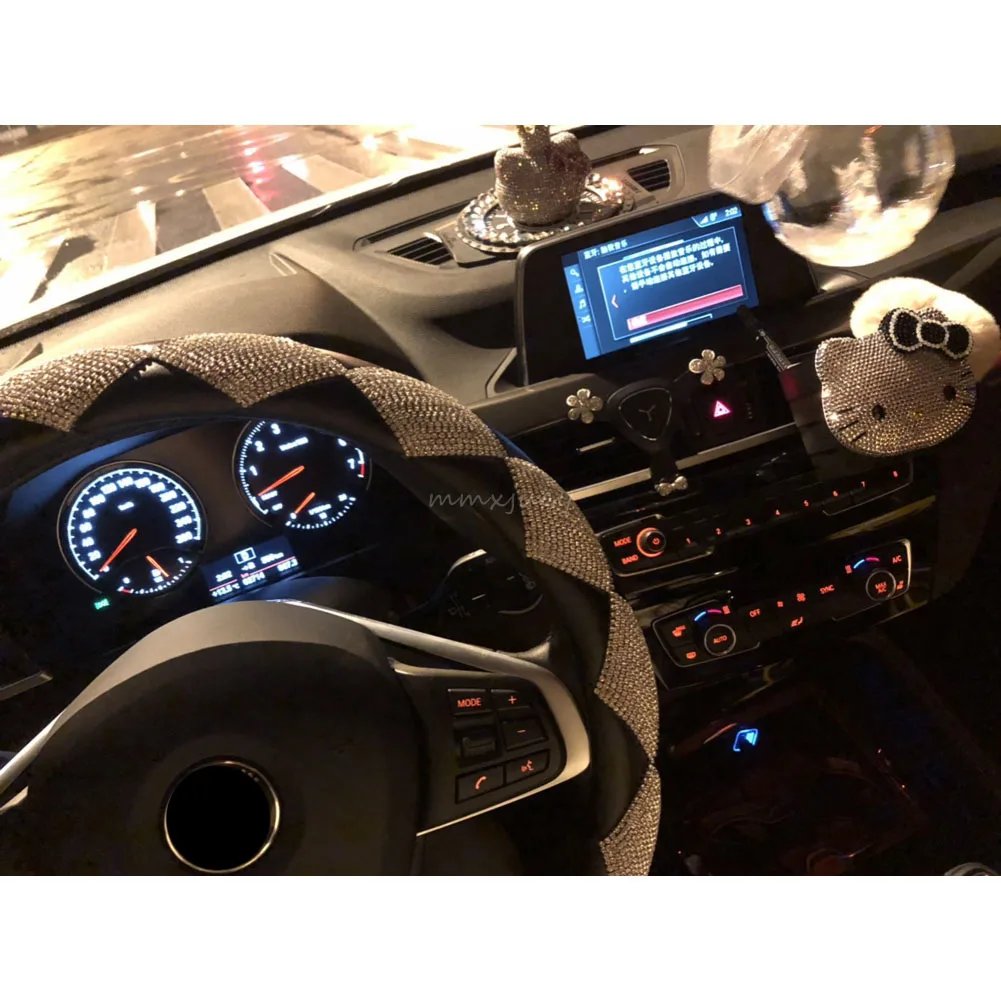 38 см Универсальный Противоскользящий чехол рулевого колеса автомобиля сверкающий чехол с модными кристаллами для стайлинга