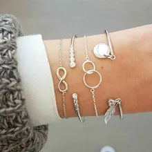 DIEZI, винтажный браслет со стразами, богемный, модный, серебряный, металлический, на цепочке, двойной круг, листья, очаровательный браслет для женщин, ювелирное изделие