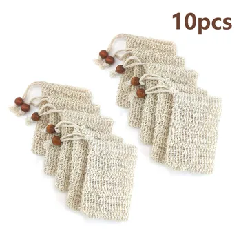

5pcs/10pcs Soap Bag Natural Fiber Exfoliating Mesh Pouch Holder Soap Saver with Drawstring for Foaming Drying Massaging