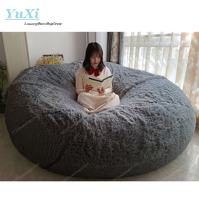 Dropshipping Big Round 7ft Bean Bag Chair Comfortable Soft Giant Fluffy  Faux BeanBag Lazy Sofa Bed Cover Recliner Pouf - AliExpress