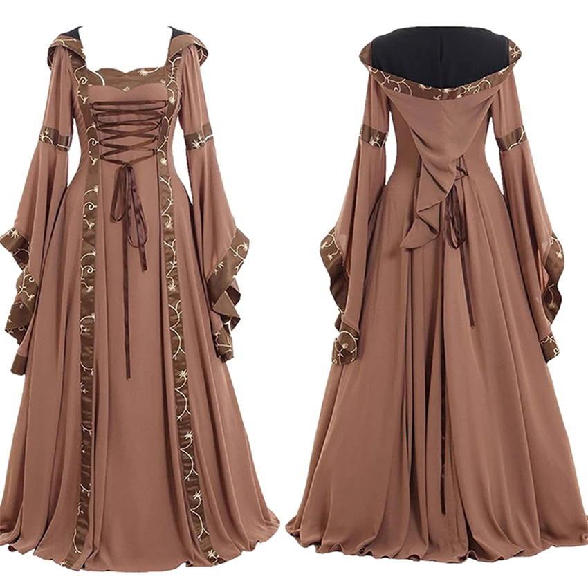  Halloween Cosplay Costumes for Women Victoria Retro Clothing Middle Ages Long Dress Adult Bell Slee