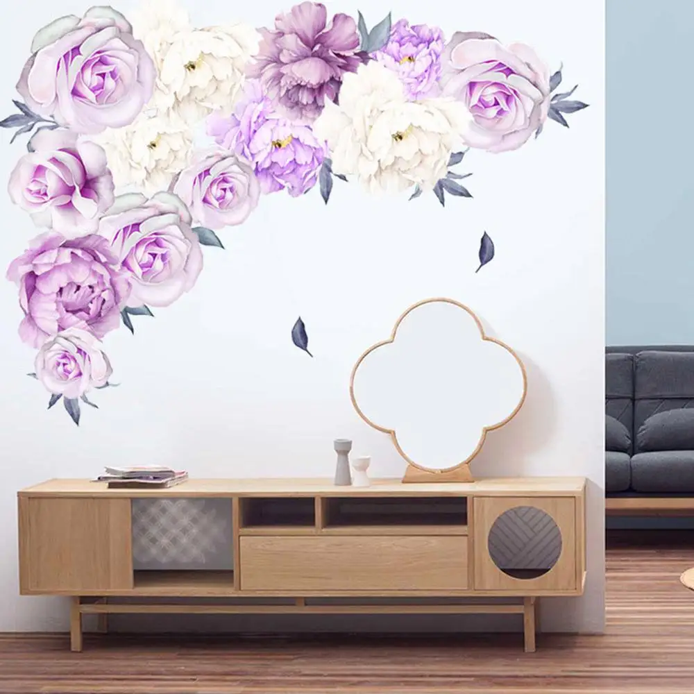 

60 x 60cm Large Size Peony Flowers Purple Pattern Wall Sticker Art Decal For Home Living Room Bedroom Decor Wall Paper #2F