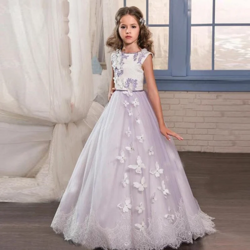 Picture style Роскошное элегантное платье с цветочным узором для девочек, свадебное платье без рукавов из тюля с бусинами, платья для первого причастия для девочек - Цвет: Picture style