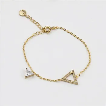 

925 Sterling Silver Link Chain Gold Color Triangle Charm Bracelets Adjustable Bracelets For Women Party Wedding Jewelry SL369