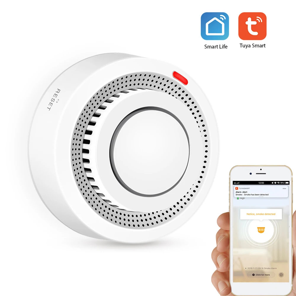 Tasa de descuento Detector de humo con Wifi, Sensor inteligente de alarma de fuego, sistema de seguridad inalámbrico, Control por aplicación Smart Life, Tuya, para el hogar y la cocina KJngkl76D