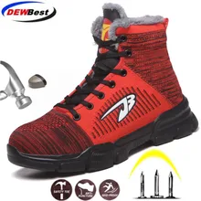 DEWBEST/Водонепроницаемые рабочие ботинки на шнуровке Безопасная рабочая обувь теплые зимние ботильоны модная повседневная обувь для мужчин и женщин