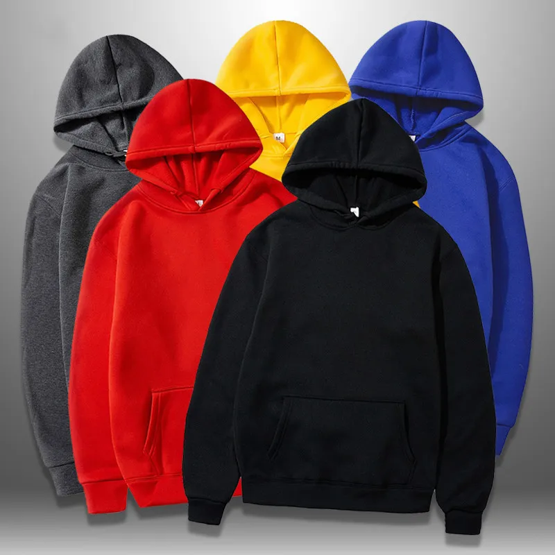 

2019 Fleece Hoodies Men Autumn Hip Hop Solid Mens Hooded Sweatshirt Casual Pullover Male Front Pocket Streetwear Tracksuits Man