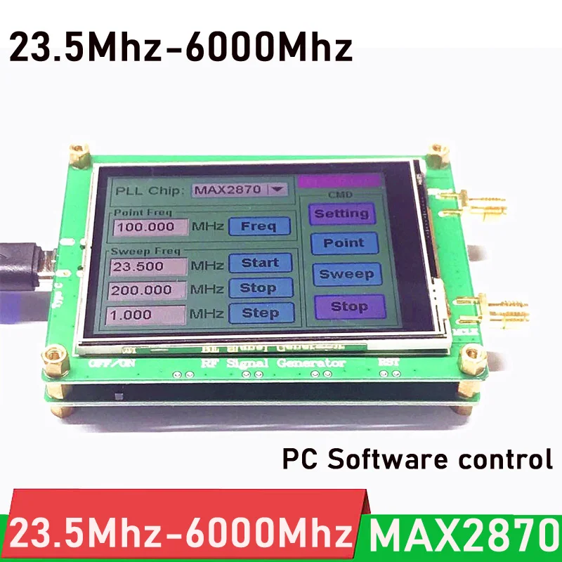 

23.5MHZ-6Ghz MAX2870 RF signal source Signal generator VCO frequency sweep LCD touch screen PC software control FOR LAN