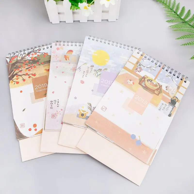 

Japanese Style 2019 Desktop Standing Coil Paper Calendar Memo Daily Schedule Table Planner Yearly Agenda Organizer