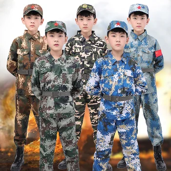 

2020 New Boys Military Training Uniforms Children Combat Tactical Camouflage Summer Camp Party Costumes Kids Halloween Army Suit