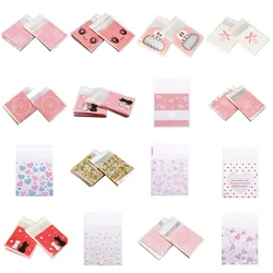 100pcs Gift Packaging Bag 7x7cm Small Cute Cartoon Self Adhesive Plastic Bag Wedding Birthday Party Biscuit Candy Storage Bags