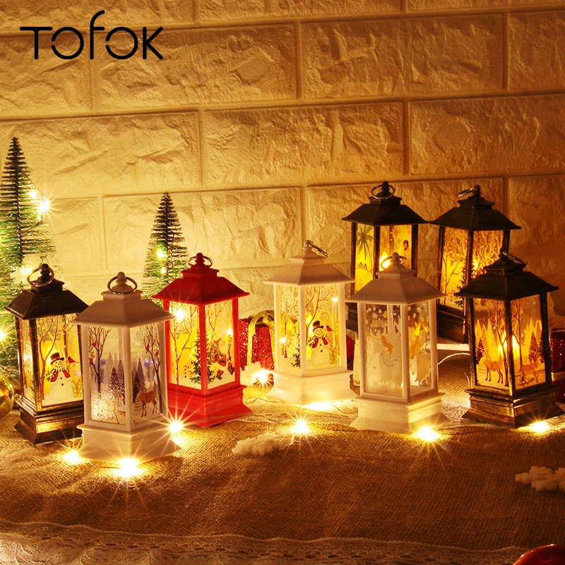

Tofok Christmas Candlestick Decorative Lights Night Snowman Party Festival Desktop Pendant Castle Hanging Lantern Lamp Light