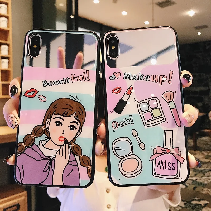 Макияж девушка макияж зеркало телефон чехол для iPhone 6 7 8 6S Plus X XS XR MAX мультфильм ТПУ