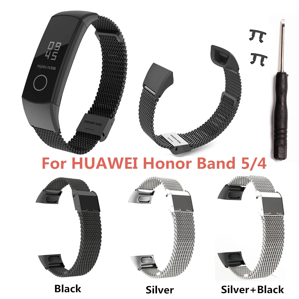 Для Huawei Honor Band 5 4 металлический ремешок классический сетчатый из нержавеющей