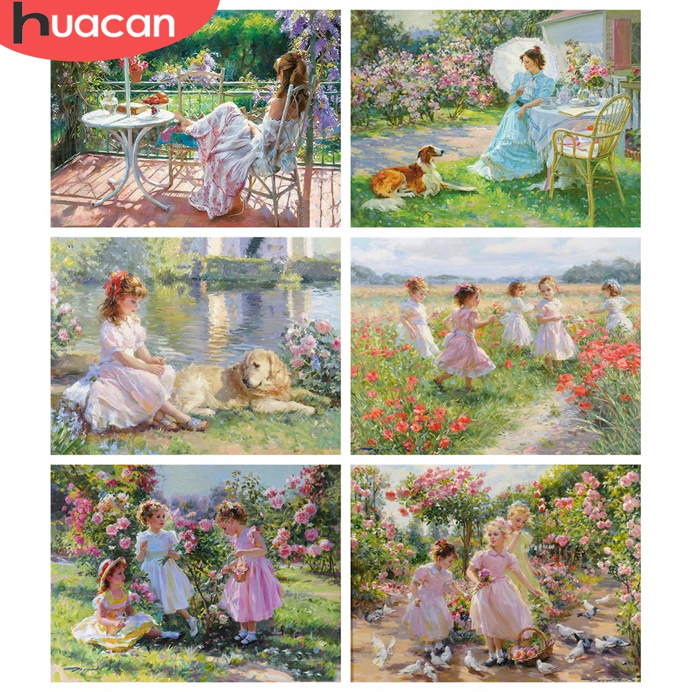 HUACAN DIY Diamond Painting Garden Landscape Art Craft Kit 5D Embroidery Cross Stitch Portrait Girl Wall Decor | Дом и сад