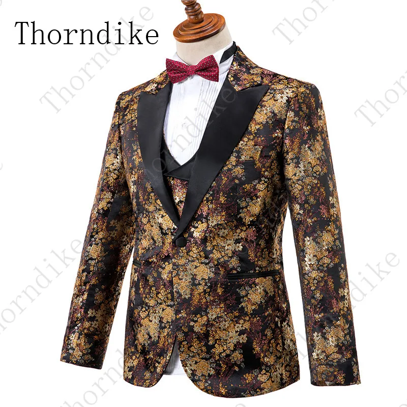 Thorndike дизайн Мужская Стильная Вышивка цветочным узором костюмы сценический для певца свадебный смокинг жениха костюм Homme 3 комплекта