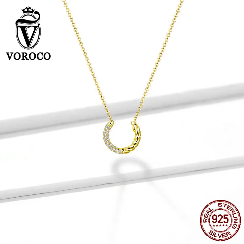 Voroco настоящий 925 пробы серебряный комплект ювелирных изделий золотой круглый набор серьги и браслет и ожерелье для женщин хорошее ювелирное изделие ZBS164